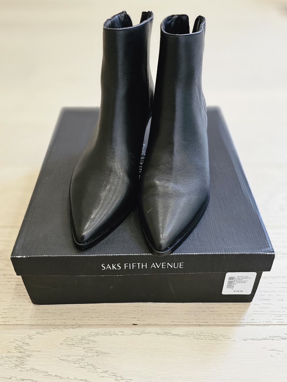 Saks Fifth Avenue Black Pointed Toe Leather Ankle Boots - Women